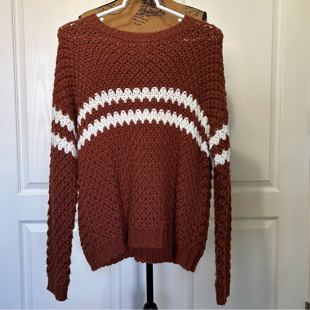 FOREVER 21 Rust and White Striped Chunky Knit Sweater Size Small
